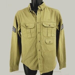 10 Deep Mens Military Style Button Down Khaki Cargo Shirt M